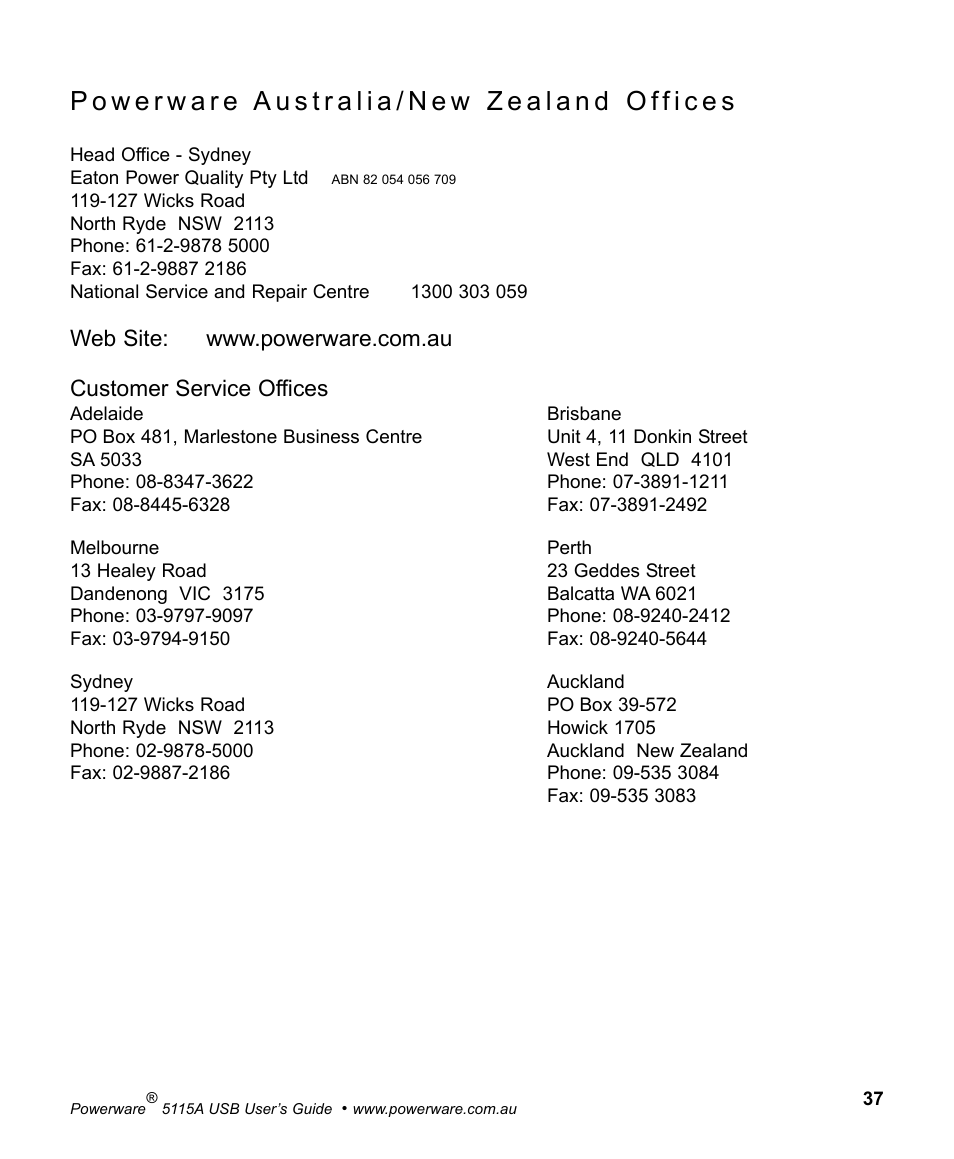 Powerware 5115A USB User Manual | Page 43 / 44