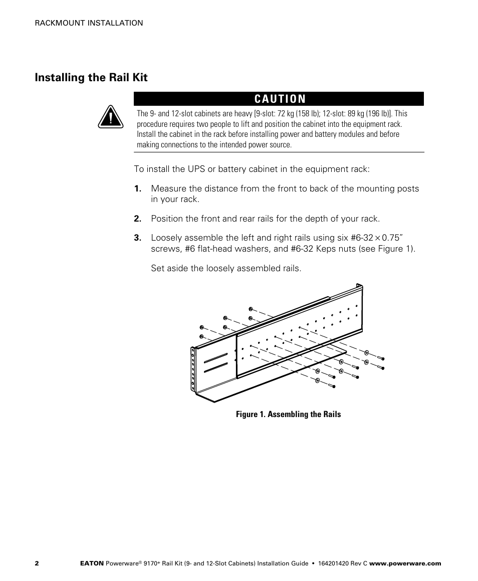 Installing the rail kit, Installing the rail kit c | Powerware 9170+ User Manual | Page 4 / 12