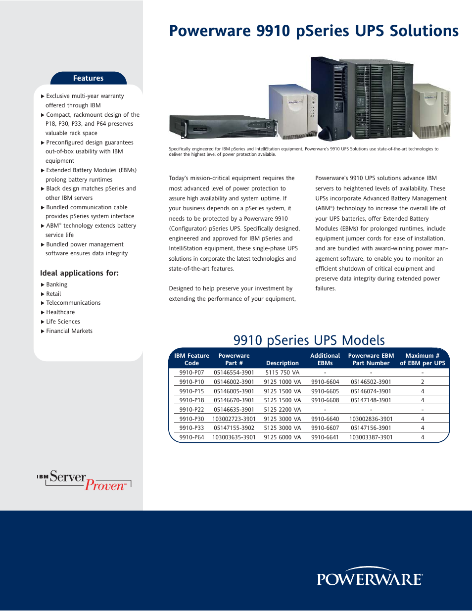 Powerware 9910 p Series User Manual | 6 pages