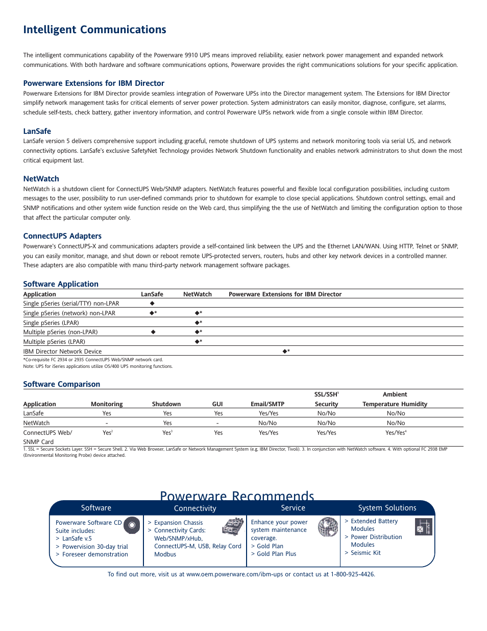 Powerware recommends, Intelligent communications | Powerware 9910 p Series User Manual | Page 3 / 6