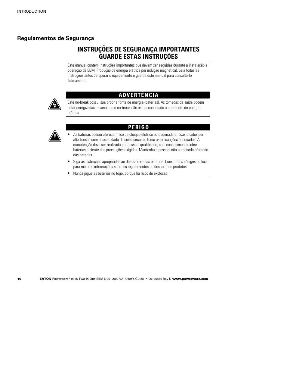 Regulamentos de segurança | Powerware 9125 User Manual | Page 14 / 30