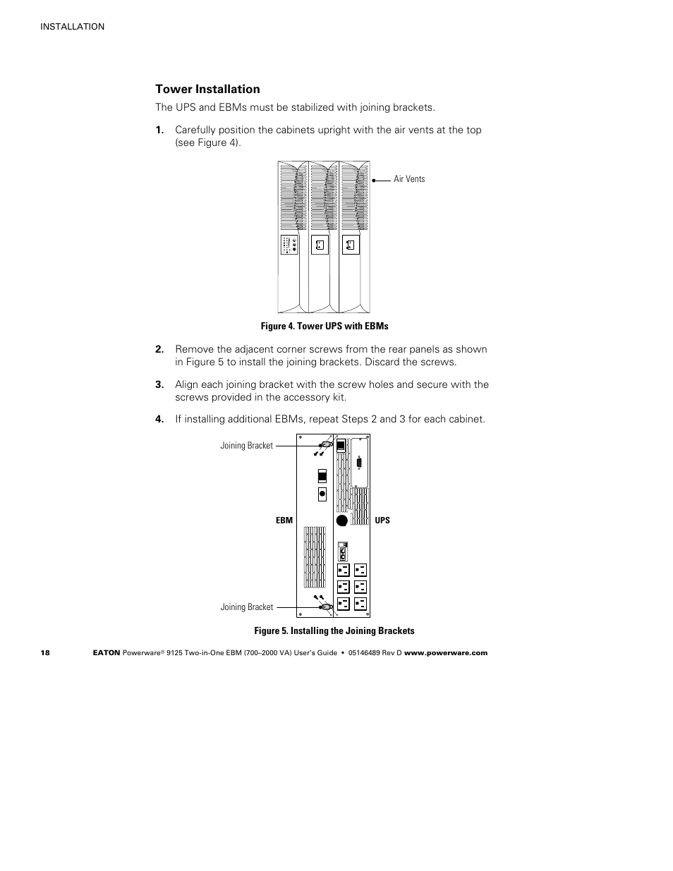 Tower installation | Powerware 9125 User Manual | Page 22 / 30