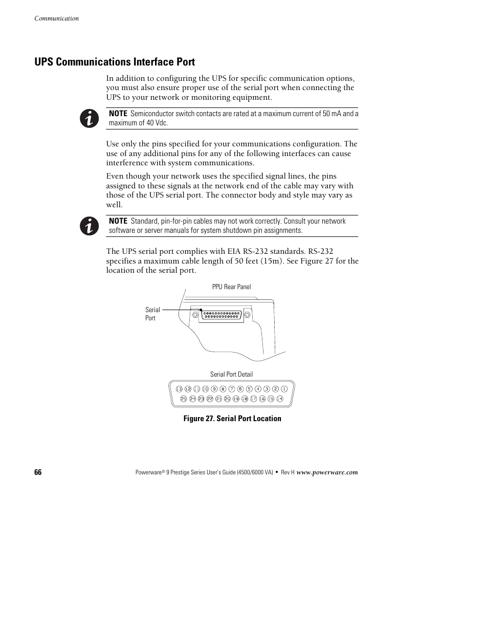 Ups communications interface port | Powerware 6000 User Manual | Page 74 / 92