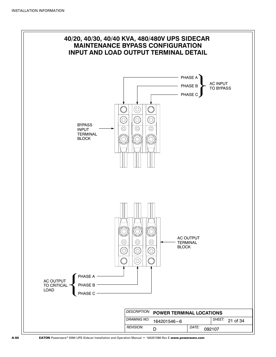 Powerware UPS Sidecar Powerware 9390 User Manual | Page 100 / 124