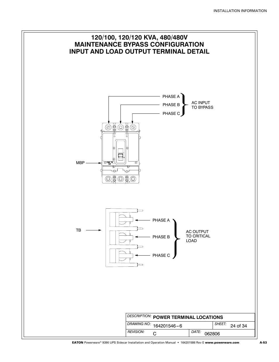 Powerware UPS Sidecar Powerware 9390 User Manual | Page 103 / 124