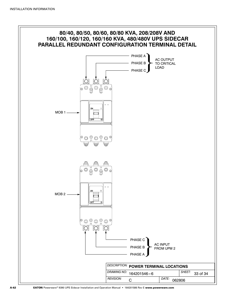 Powerware UPS Sidecar Powerware 9390 User Manual | Page 112 / 124