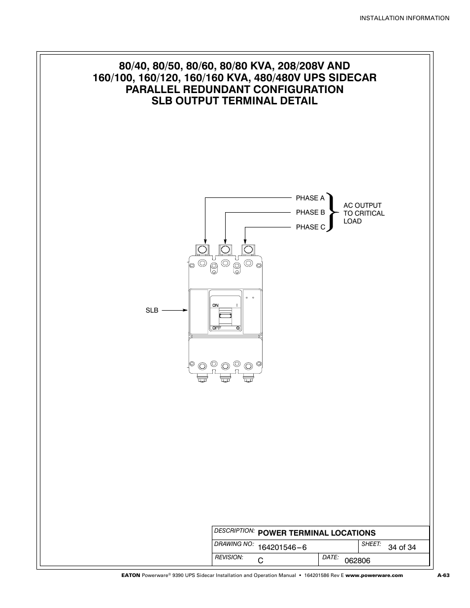 Powerware UPS Sidecar Powerware 9390 User Manual | Page 113 / 124