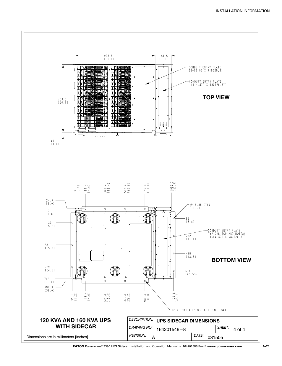 Top view | Powerware UPS Sidecar Powerware 9390 User Manual | Page 121 / 124