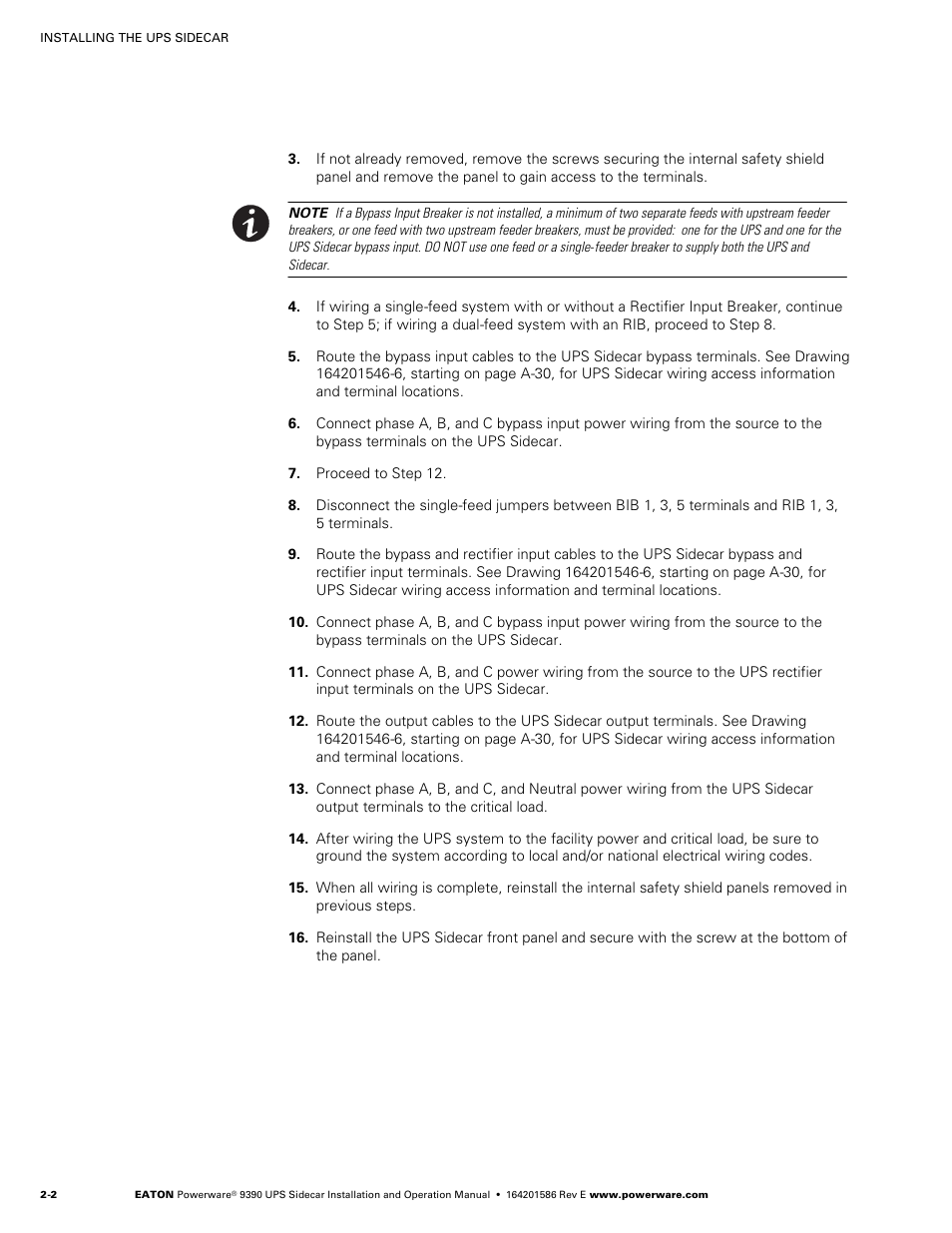 Powerware UPS Sidecar Powerware 9390 User Manual | Page 18 / 124