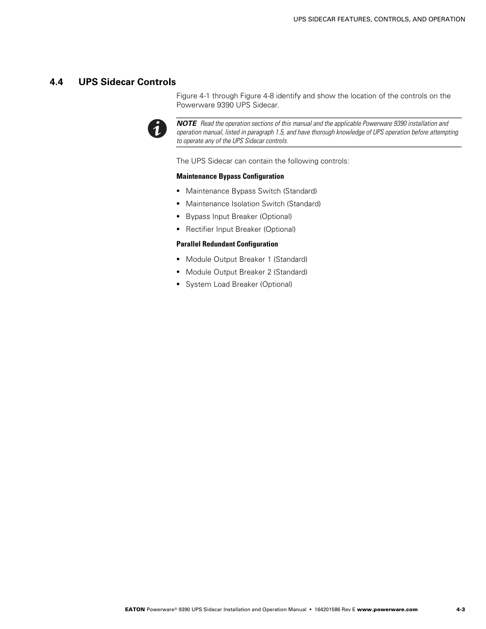 4 ups sidecar controls | Powerware UPS Sidecar Powerware 9390 User Manual | Page 35 / 124