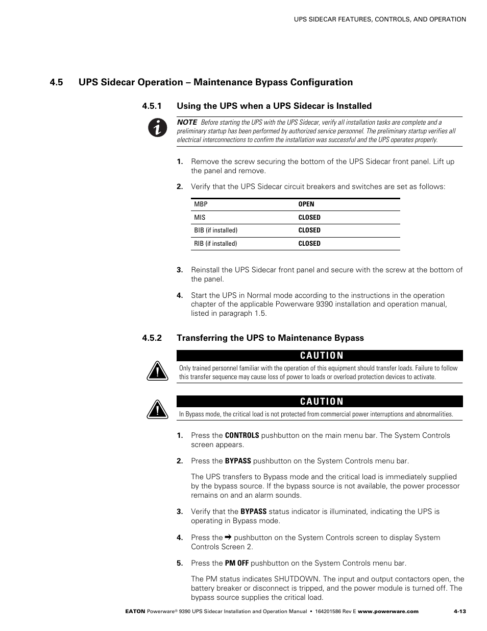 Powerware UPS Sidecar Powerware 9390 User Manual | Page 45 / 124