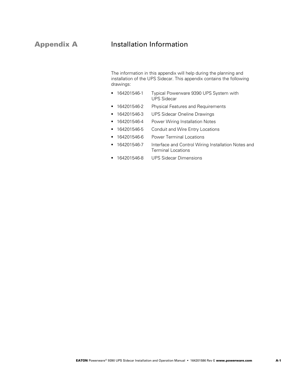 Appendix a installation information, Appendix a, Installation information | Powerware UPS Sidecar Powerware 9390 User Manual | Page 51 / 124