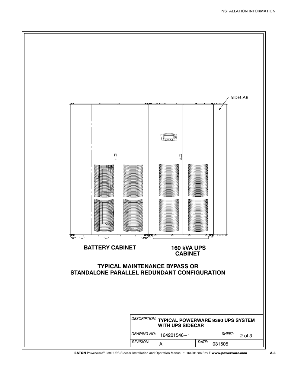 Battery cabinet 160 kva ups cabinet | Powerware UPS Sidecar Powerware 9390 User Manual | Page 53 / 124