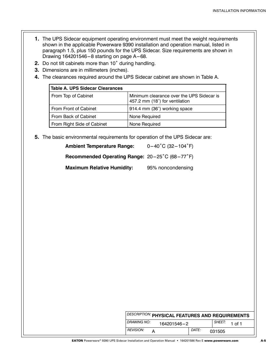 Powerware UPS Sidecar Powerware 9390 User Manual | Page 55 / 124