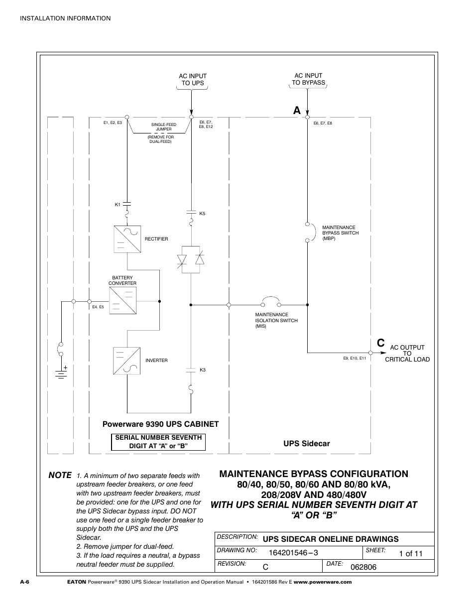 Powerware UPS Sidecar Powerware 9390 User Manual | Page 56 / 124