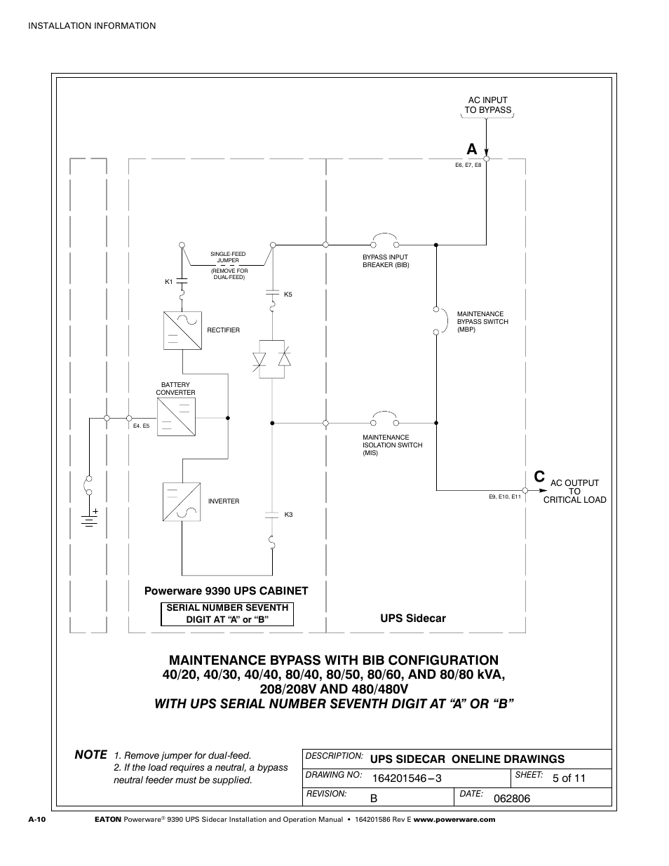 Powerware UPS Sidecar Powerware 9390 User Manual | Page 60 / 124