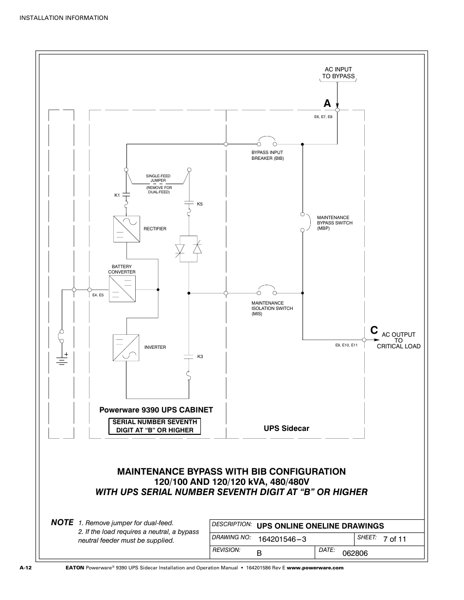 Powerware 9390 ups cabinet ups sidecar | Powerware UPS Sidecar Powerware 9390 User Manual | Page 62 / 124