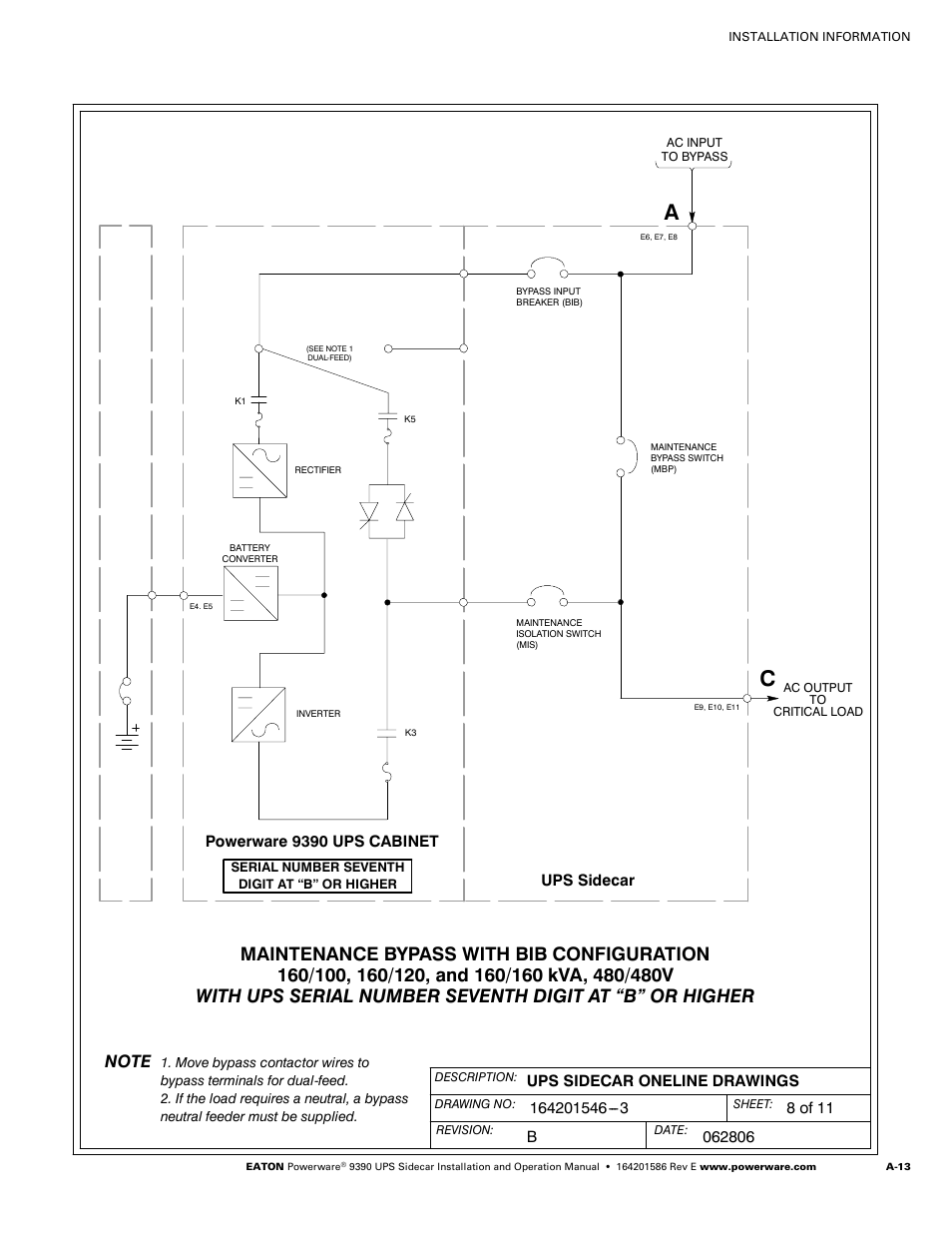 Powerware UPS Sidecar Powerware 9390 User Manual | Page 63 / 124