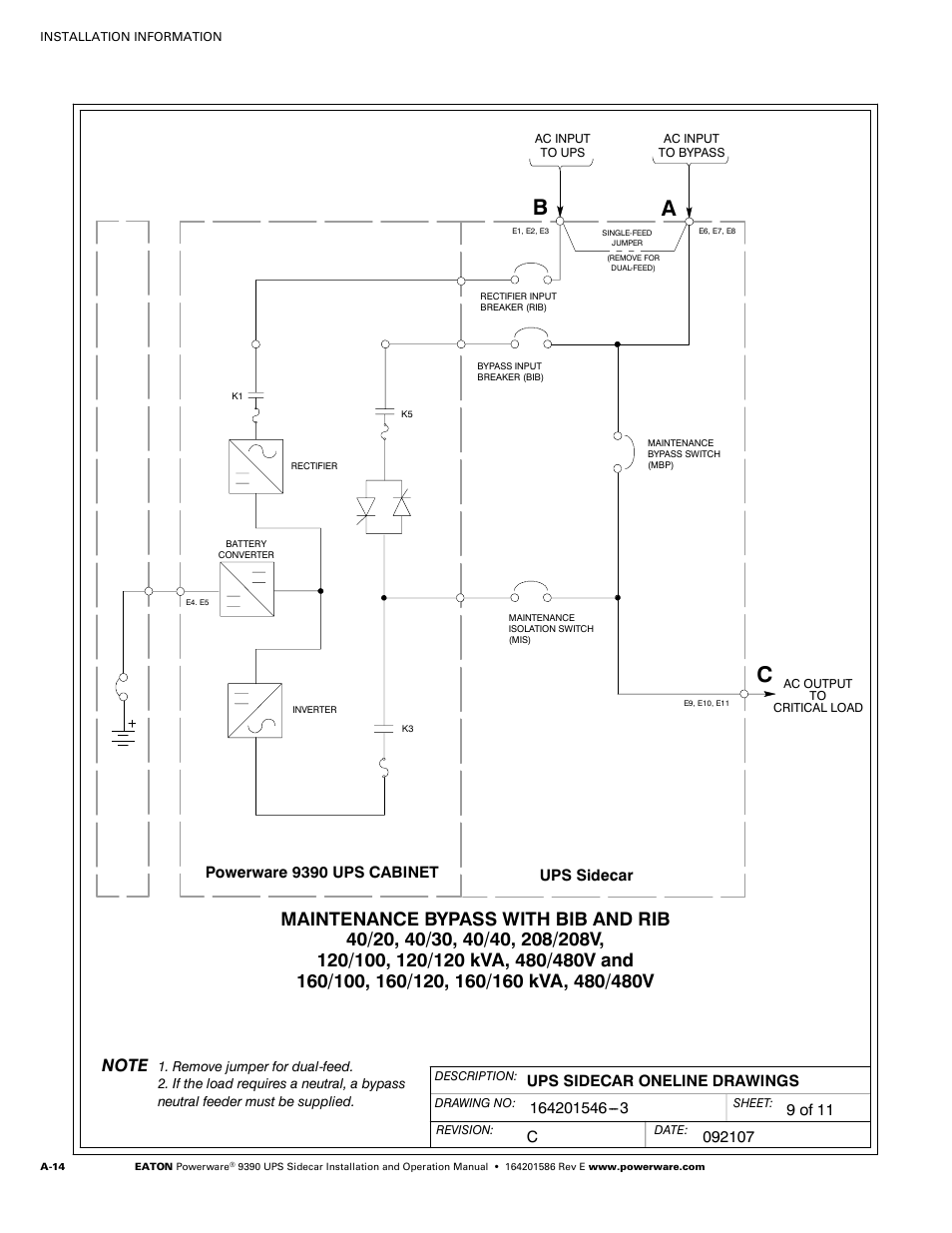 Powerware UPS Sidecar Powerware 9390 User Manual | Page 64 / 124