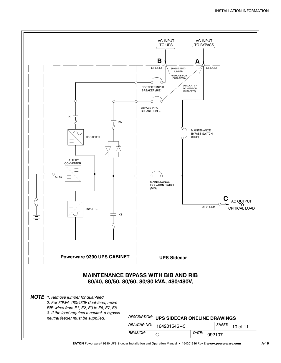 Powerware 9390 ups cabinet ups sidecar | Powerware UPS Sidecar Powerware 9390 User Manual | Page 65 / 124