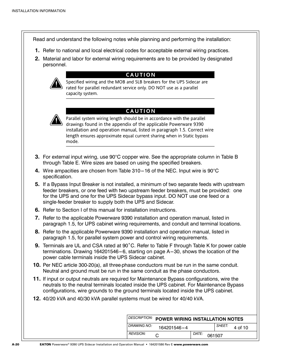 Powerware UPS Sidecar Powerware 9390 User Manual | Page 70 / 124