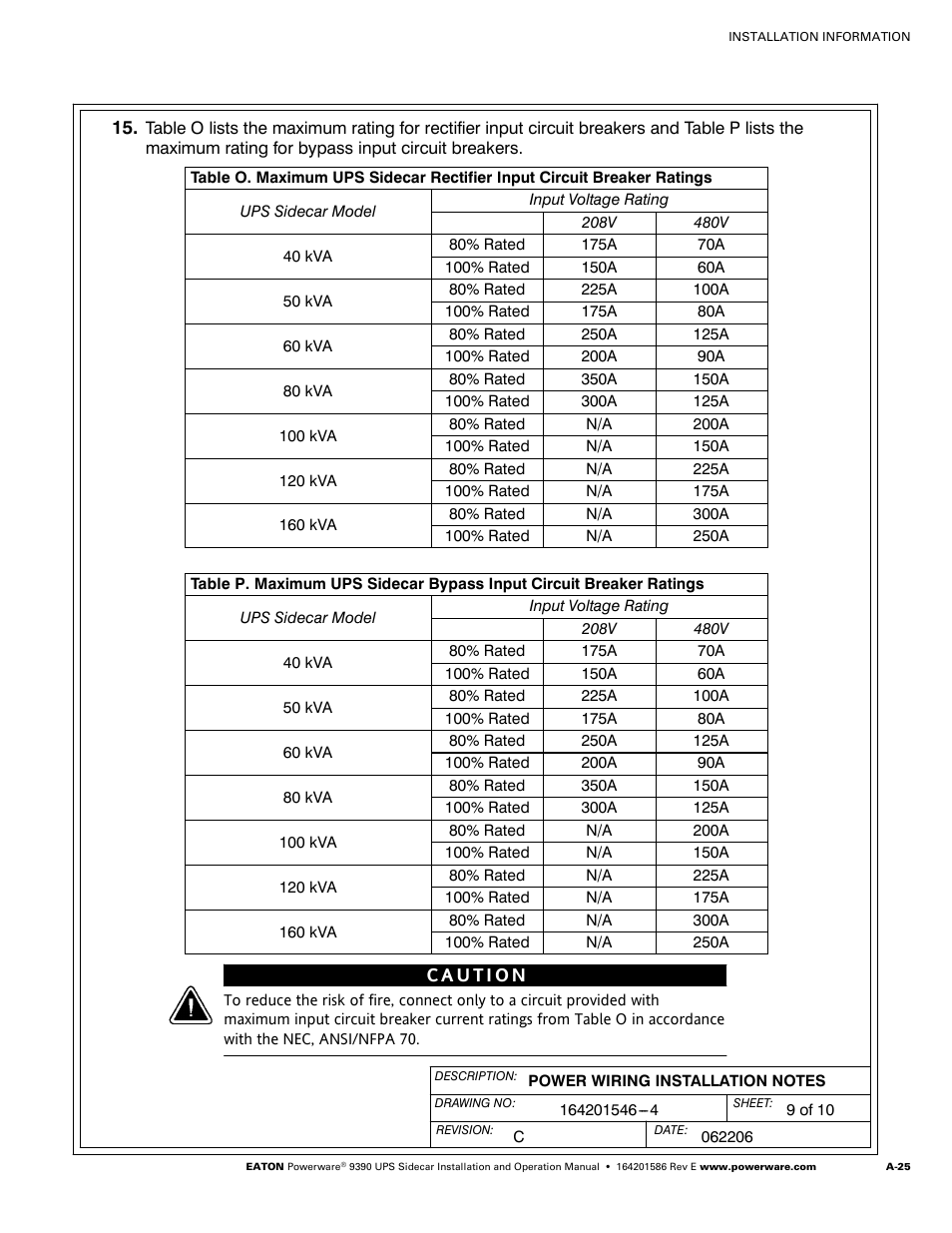 Powerware UPS Sidecar Powerware 9390 User Manual | Page 75 / 124