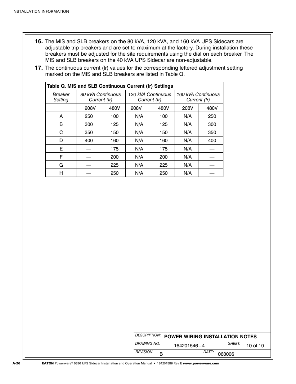 Powerware UPS Sidecar Powerware 9390 User Manual | Page 76 / 124