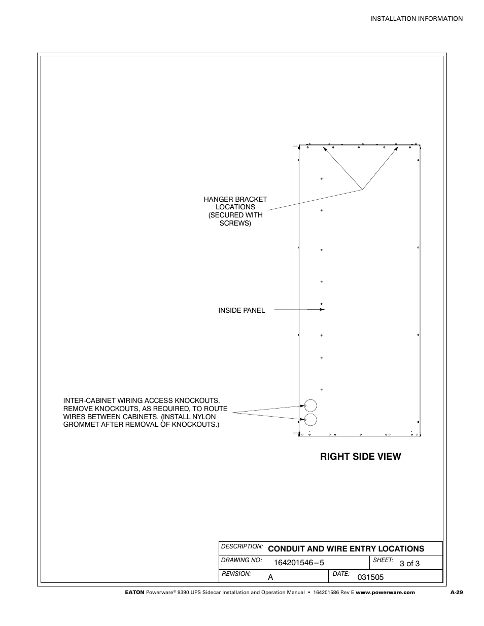 Right side view | Powerware UPS Sidecar Powerware 9390 User Manual | Page 79 / 124