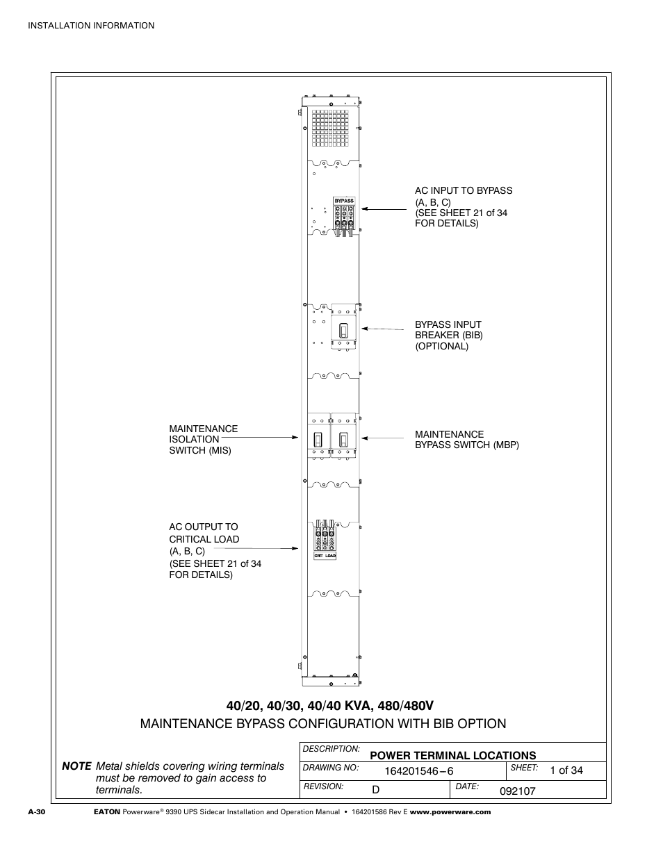 Powerware UPS Sidecar Powerware 9390 User Manual | Page 80 / 124