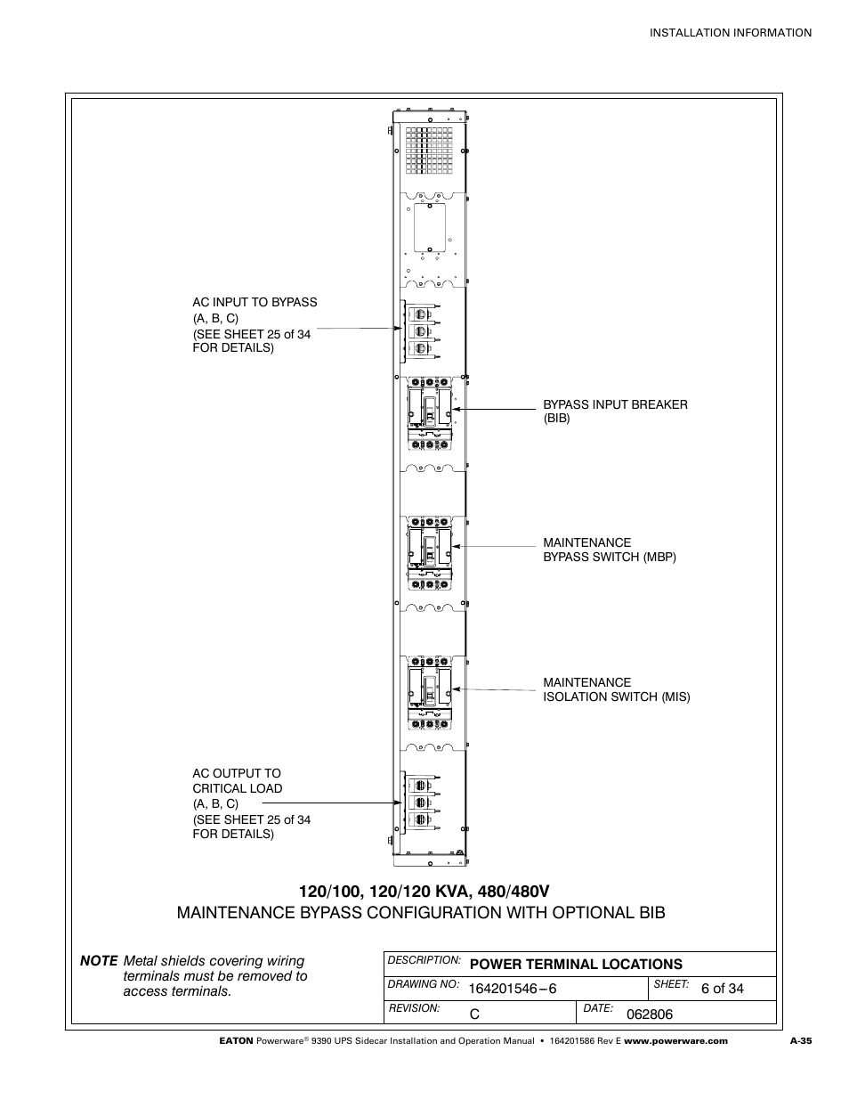 Powerware UPS Sidecar Powerware 9390 User Manual | Page 85 / 124