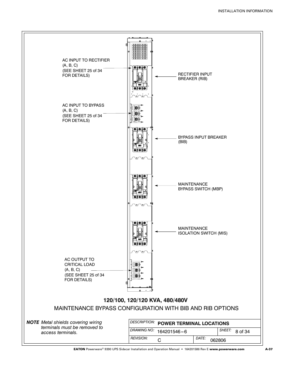 Powerware UPS Sidecar Powerware 9390 User Manual | Page 87 / 124