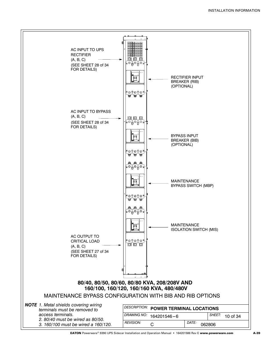 Powerware UPS Sidecar Powerware 9390 User Manual | Page 89 / 124