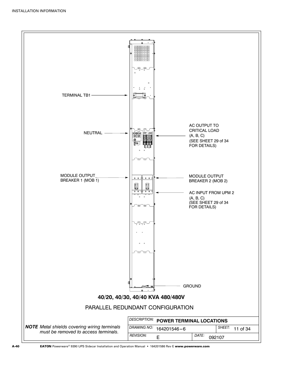 Powerware UPS Sidecar Powerware 9390 User Manual | Page 90 / 124