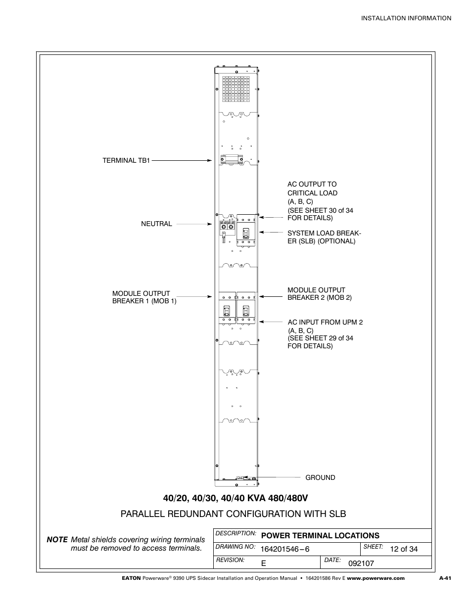 Powerware UPS Sidecar Powerware 9390 User Manual | Page 91 / 124