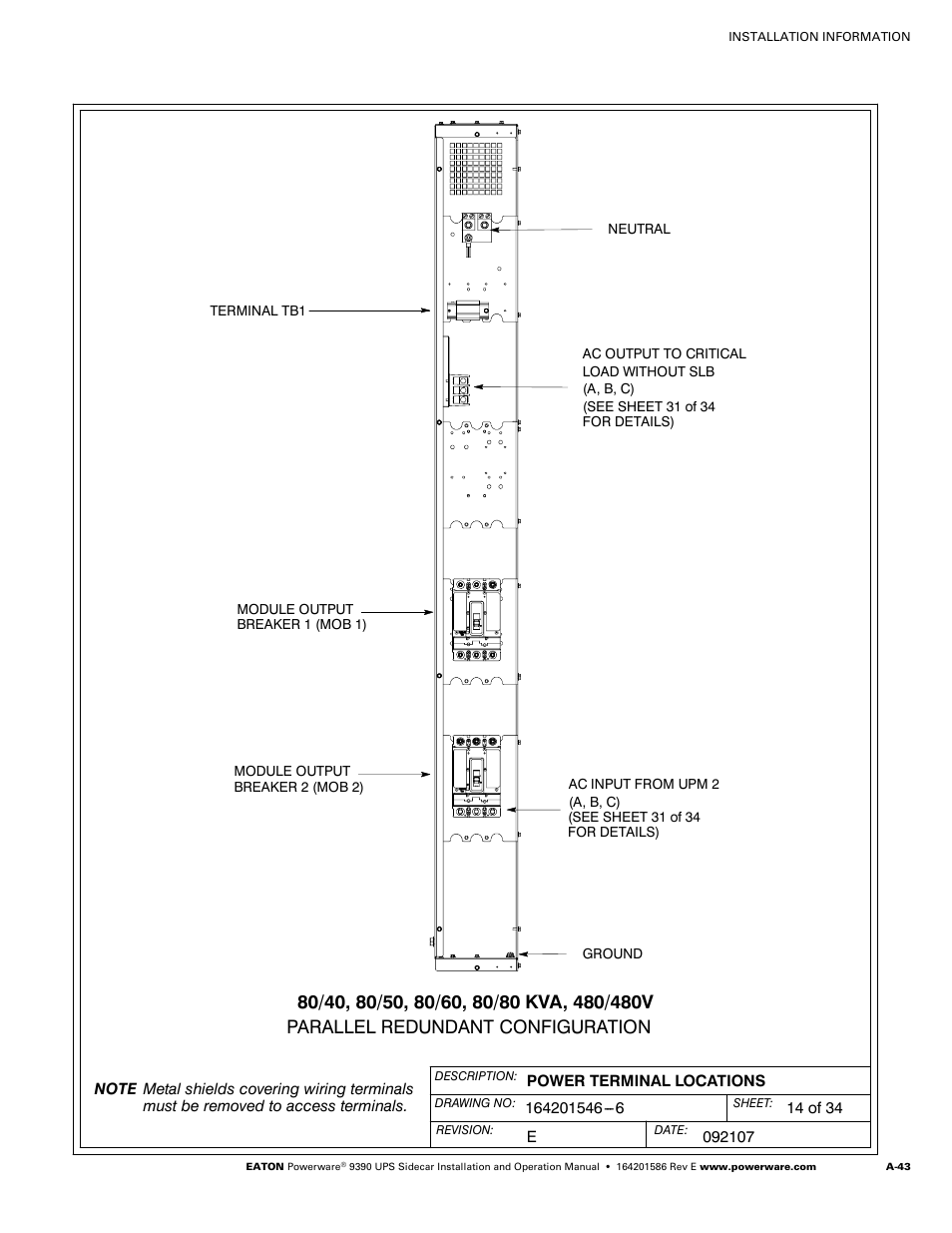 Powerware UPS Sidecar Powerware 9390 User Manual | Page 93 / 124