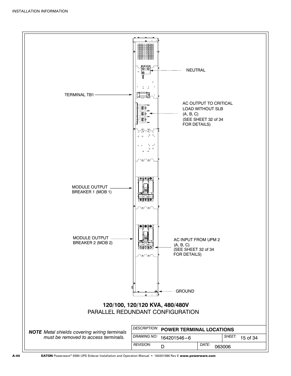 Powerware UPS Sidecar Powerware 9390 User Manual | Page 94 / 124