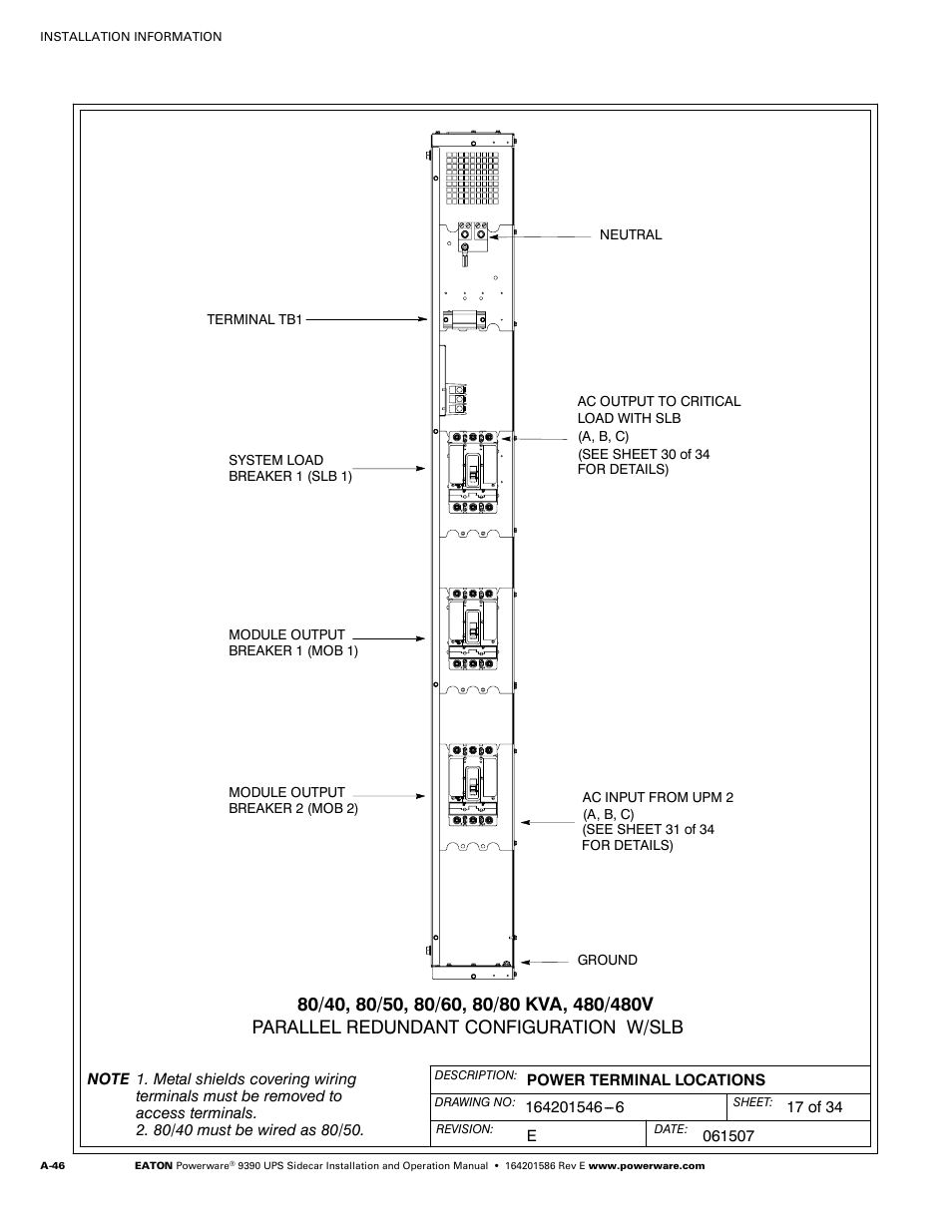 Powerware UPS Sidecar Powerware 9390 User Manual | Page 96 / 124