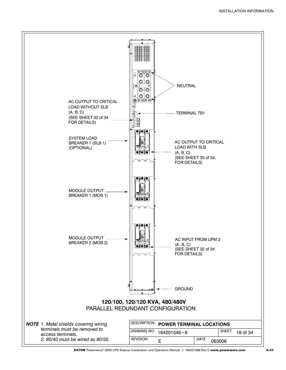 Powerware UPS Sidecar Powerware 9390 User Manual | Page 97 / 124