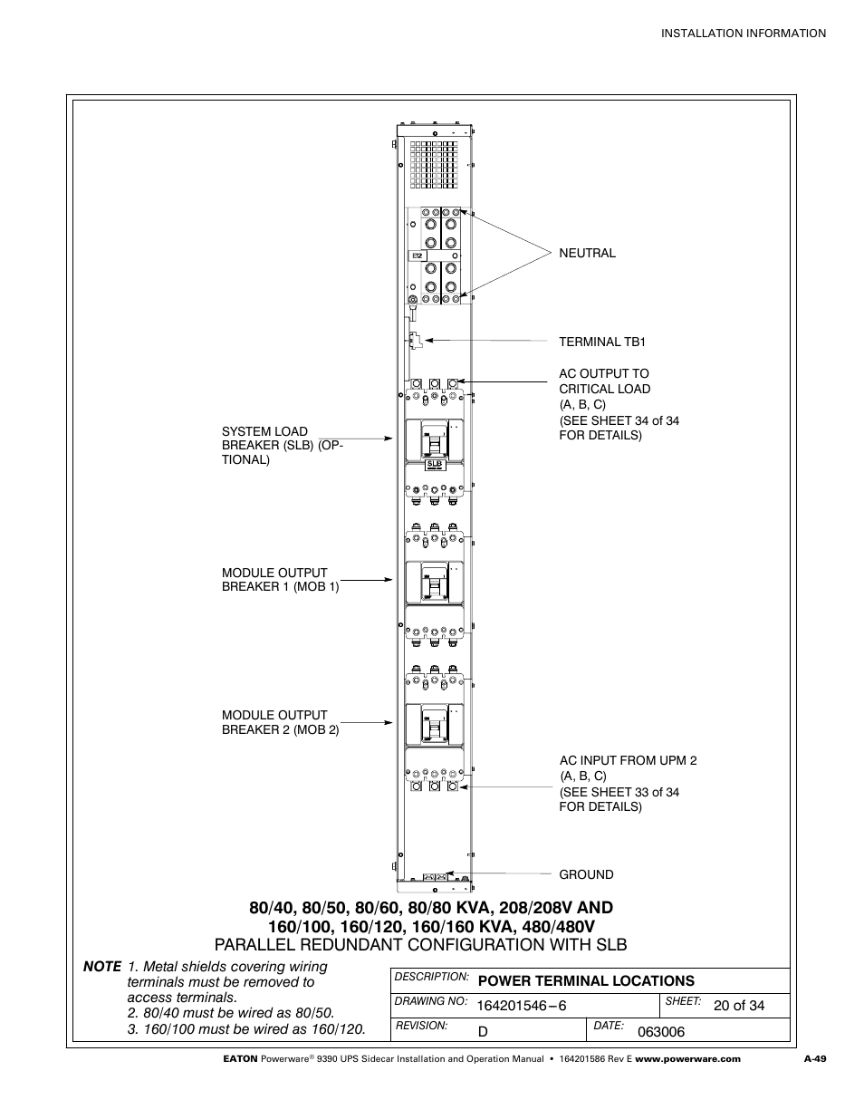 Parallel redundant configuration with slb | Powerware UPS Sidecar Powerware 9390 User Manual | Page 99 / 124