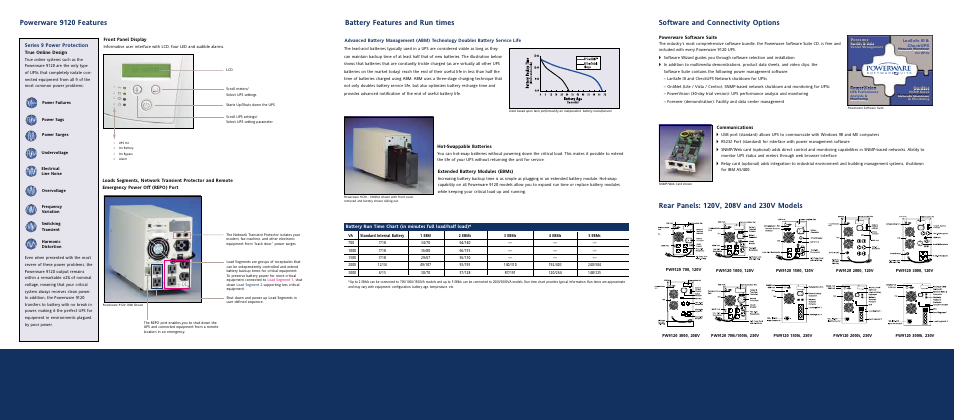 Powerware 9120 features, Battery features and run times, Series 9 power protection | Powerware 9120 User Manual | Page 3 / 5