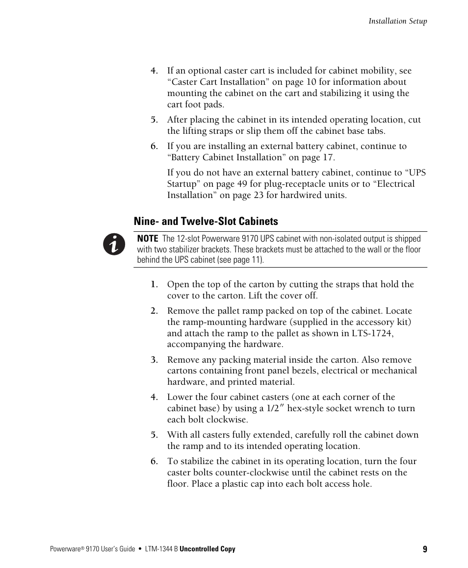 Nine- and twelve-slot cabinets | Powerware 9170+ User Manual | Page 13 / 94