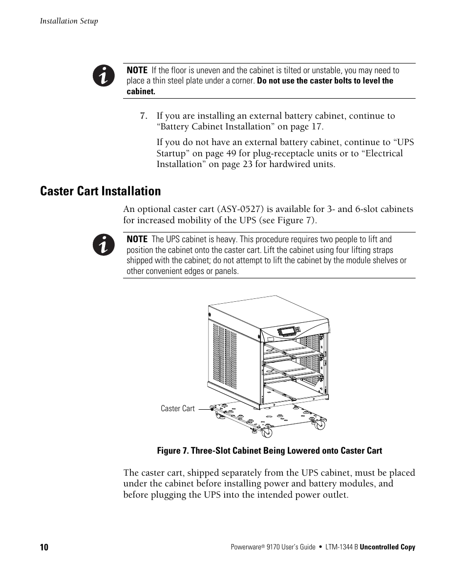 Caster cart installation | Powerware 9170+ User Manual | Page 14 / 94