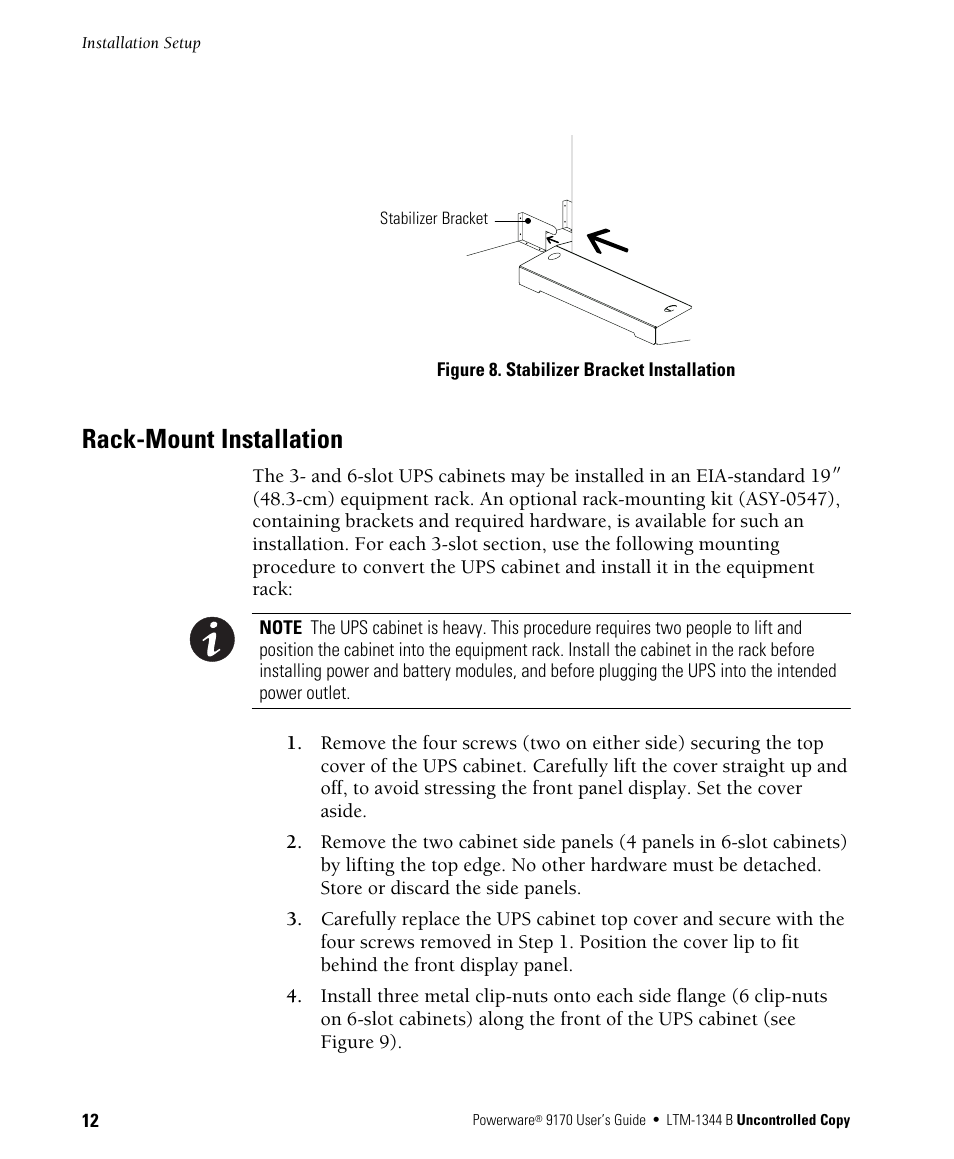 Rack-mount installation | Powerware 9170+ User Manual | Page 16 / 94