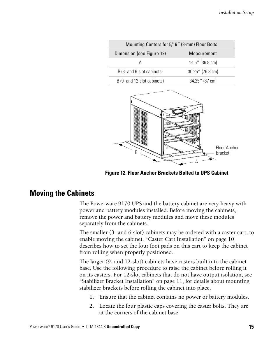 Moving the cabinets | Powerware 9170+ User Manual | Page 19 / 94