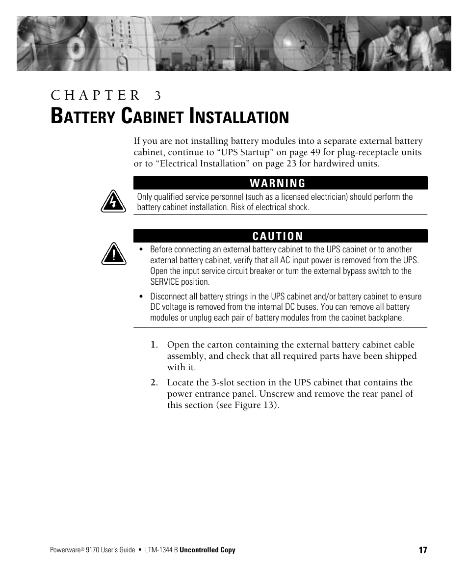 Attery, Abinet, Nstallation | Powerware 9170+ User Manual | Page 21 / 94