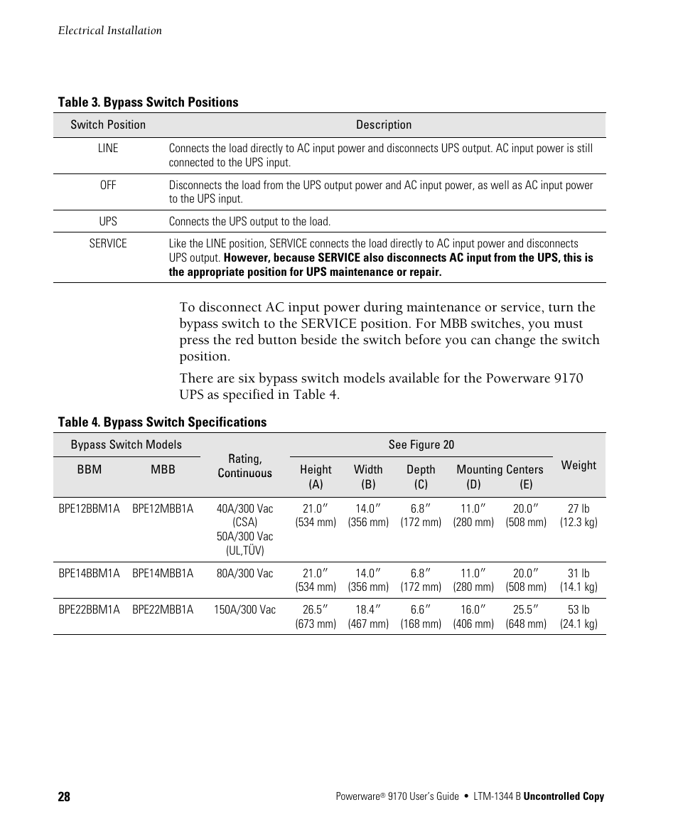 Powerware 9170+ User Manual | Page 32 / 94