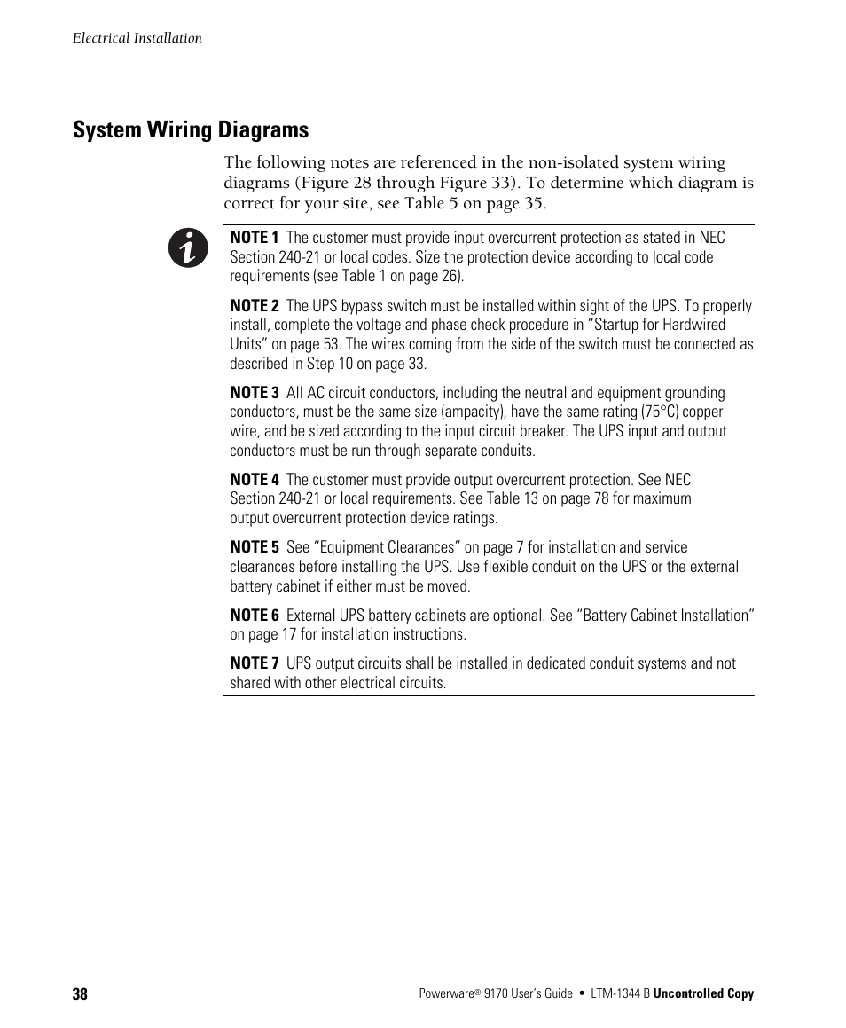 System wiring diagrams | Powerware 9170+ User Manual | Page 42 / 94