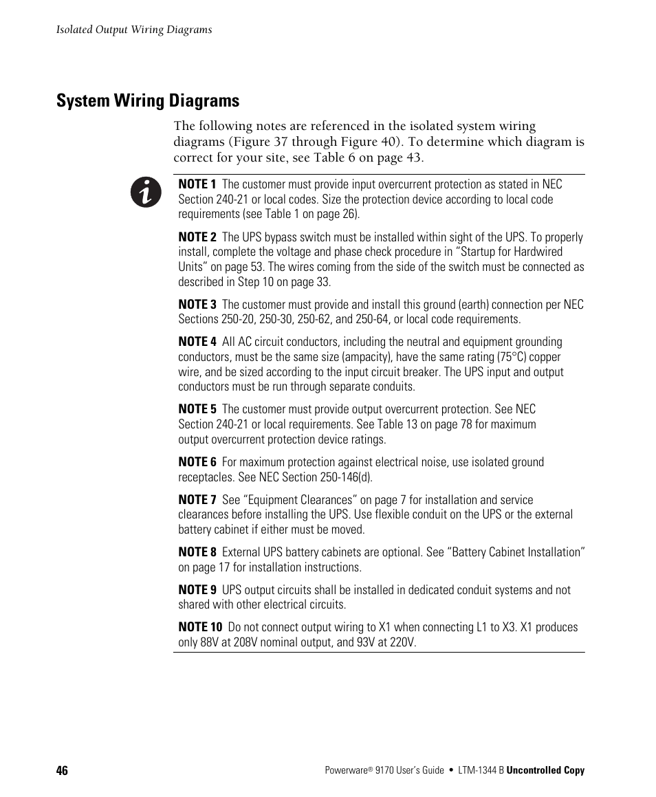 System wiring diagrams | Powerware 9170+ User Manual | Page 50 / 94