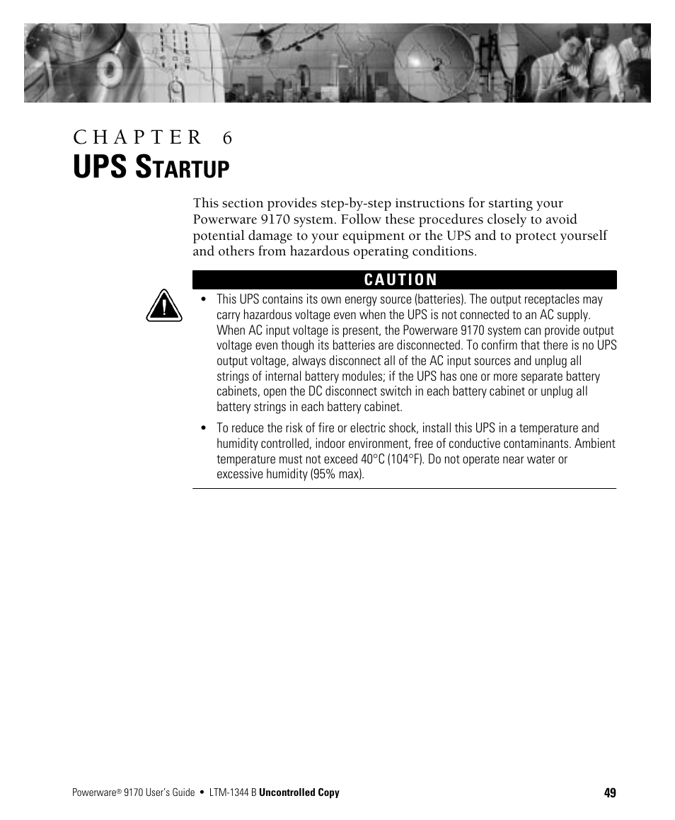 Ups s, Tartup | Powerware 9170+ User Manual | Page 53 / 94