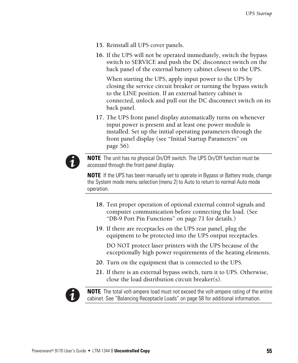 Powerware 9170+ User Manual | Page 59 / 94